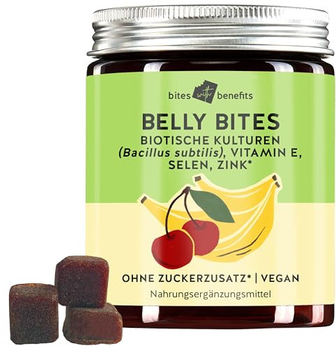 Bears with Benefits Kulturen Komplex Belly Bites - Darmbakterien für eine gesunde Verdauung & Wohlbefinden - Vitamin E, Selen, Zink - Ohne Zucker & Süßstoffe - 30 Stück - Vegan - Bears with Benefits