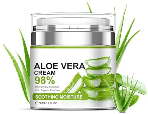 Feuchtigkeitsspendende Gesichtscreme Mit Aloe Vera,Gesichtscreme mit 98% Bio-Aloe Vera,Feuchtigkeitscreme Für Das Gesicht Gegen Falten, Für Trockene Haut,Aknenarben,Weiche,Feuchtigkeitsspendende