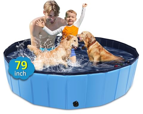 Piscina per cani pieghevole, piscina per bambini da 200cm con plastica dura, vasca per cani antiscivolo per cortile all'aperto (blu)