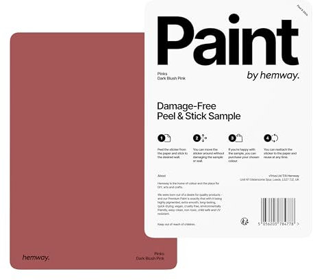 Hemway - Peel & Stick Sample for Our Premium Chalk Paint - Dark Blush Pink | A5 Damage-Free, Accurate Colour Swatch | Easily Test Our Chalky Matt Shabby Chic Finishes for Interior Furniture & Walls