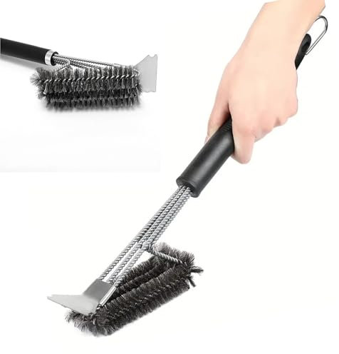 BBQ Grill Cleaning Brush & Sharp Scraper Metal Safe Stainless Steel Barbecue Grill Brush Easily Cleans Metal Grilling Wire Brush Porcelain Grates Without Damage (2)
