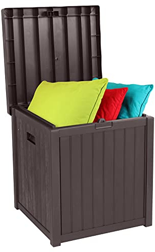 VINGLI 51 Gallon Outdoor Deck Box, Plastic Deck Box Design with Convenient Handles, Lockable Storage Box for Patio, Garden, Backyard and Balcony (Brown)