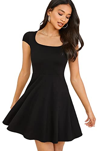 GORGLITTER Women's Scoop Neck Mini Dress with Short Cap Sleeve, High Waist, Ruffle Hem, A Line Swing Style - Summer Casual, Party, Travel, One Size | Short Cap Sleeve, High Waist, Ruffle Hem, A Line Swing Style, Summer Dress for Party, Travel, Graduation