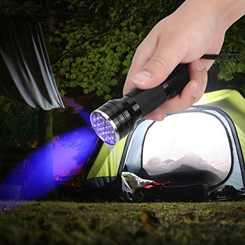 Lampe de Poche UV, Lampe de Poche Ultraviolette, Mini Lampe Torche, Détecteur de Lumière d'urine, 21 LED, Lampe de Poche Ultra Violette pour Chien et Chat (Avec sangle de queue)