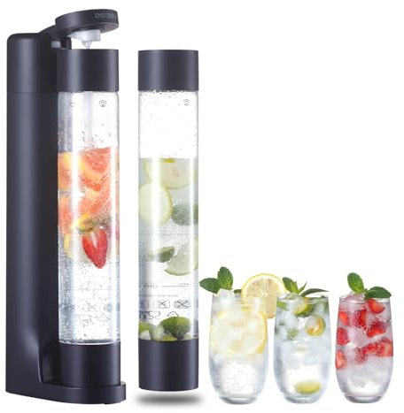Máquina de agua con gas, máquina para hacer refrescos con infusión de frutas para carbonatación con botella de 2 x 1 L sin BPA, fabricante de agua con gas Seltzer, compatible con CO2 de 60 L (no
