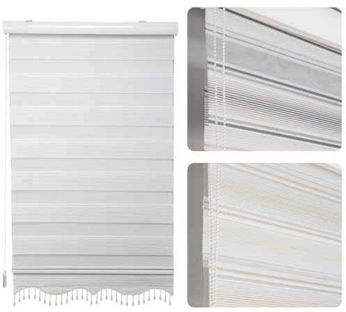 Double Roller blind Duorollo with Cassette and Pearls in White, Grey, Gold Height: 200 cm (Gold, 180 x 200 cm (Breite x Höhe))