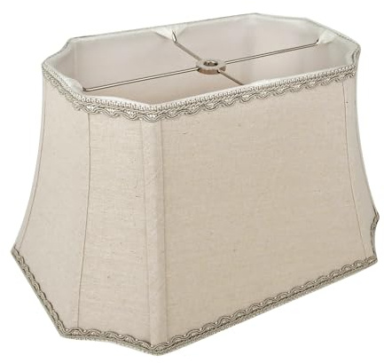10'' H Linen Bell Lamp Shade Cut Corner Design with Lace Trim (Rectangular)