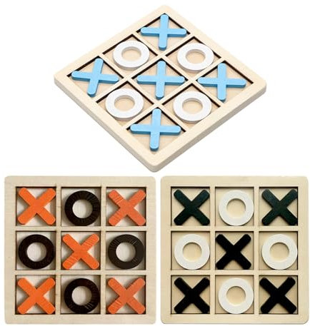 ASQzhuLIWing 3 Piece Wooden Board Game Adult Board Tic Tac Toe Snakes and Ladders XO Chess Classic Board Games Kids Wooden Family Board Game Set