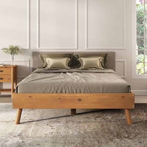 IDIMEX Lit futon Karri Double pour Adulte, 140 x 200 cm, 2 Places, en Bois Massif Coloris chêne, Robuste idéal pour futon ou Matelas 140 x 200 cm avec Barre Centrale et 4 Pieds Coniques de Soutien
