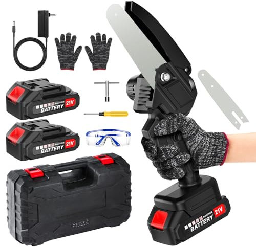 Mini Motosierra Bateria,Motosierra Eléctrica 6 Pulgadas 550W Sin Escobillas con 2 x 1500mAh Baterias, 2 Cadenas,motosierra de mano portátil Inalámbrica para Podar Árboles de Jardinería y Mader