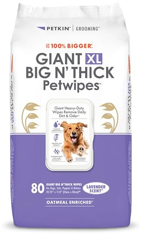 Petkin Giant XL Big N’ Thick PetWipes - 80 Wipes - Lavender Scent - Pet Wipes for Dogs and Cats - for Face, Paws, Ears, Body & Eye Area - Super Convenient Dog Cleaning Wipes