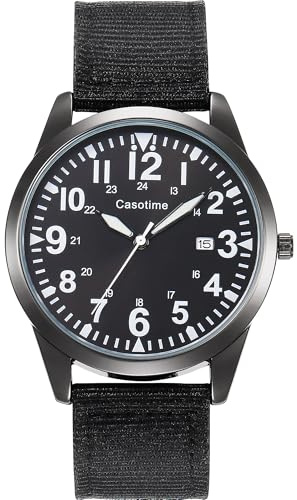 Casotime Orologio Tattico Militare da Uomo - Analogico al Quarzo Testato sul Campo con Quadrante Luminoso, Resistente all'Acqua 30M Cinturino in Nylon & Lancetta dei Secondi | Orologio da Polso