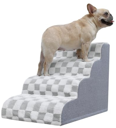 KSIIA Dog Stairs Curved Dog Steps for Bed 4-Tier Pet Stairs Supportive Pet Steps for High Beds Couch Sofa Chair with Removable Washable Cover & Non-Slip Bottom, 28 D x 16 W x 20 H, Grey