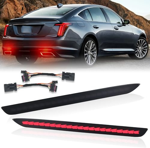 INUBOXES LED Rear Bumper Reflector Lights Kit for Cadillac CT5 2020-2024 Daytime Running Light Turn Signal Lamps Tail Brake Lights Fog Lamps｜Plug and Play｜OEM Replacement: 84691121, 84691122 (Smoked)
