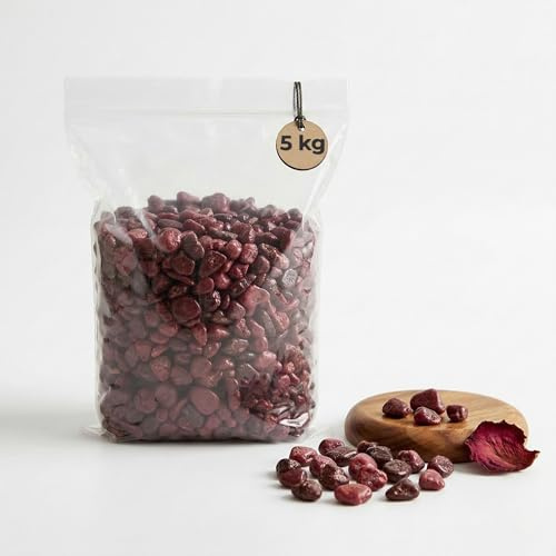 Gránulos decorativos de color rojo burdeos, diámetro de 8 – 16 mm, sin polvo, 5 kg, pequeñas piedras decorativas como decoración de colores