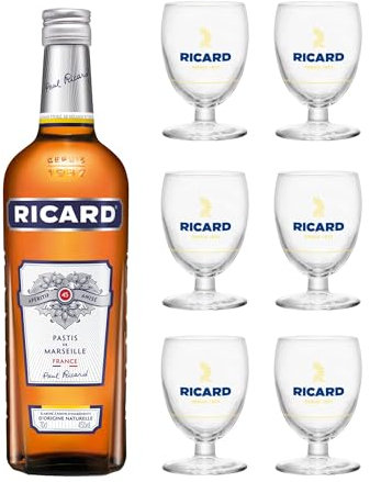 RICARD Pack Pastis de Marseille + 6 verres Apéritif anisé - 45%, 70cl