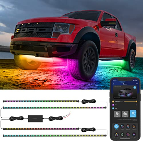 Govee Underglow Car Lights, 4pcs RGBIC Smart LED Lights for Cars with 16 Million Colors and 10 Scene Modes, App Control, Neon Accent Strip Lights for SUVs, Trucks, DC 12-24V