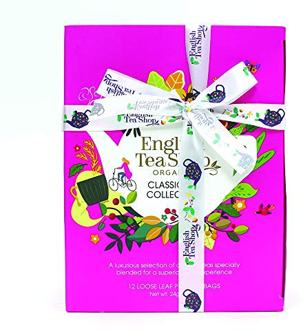ETS - Teegeschenk mit Schleife Klassische Tee Kollektion | 12 versch. BIO Tee Sorten: Früchtetee, Kräutertee, Grüner & Schwarzer Tee | Geschenk zum Geburtstag Ostern Muttertag | 12 Pyramiden-Beutel