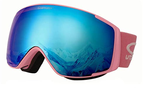 OUTDOORSPARTA Kinder Skibrille(Rosa Rahmen, Beschichtete Blaue Linse)