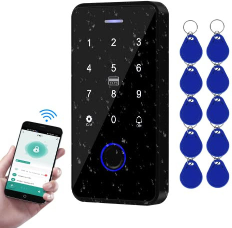 QTTYELOK NFC Bluetooth Tuya Control de Acceso Teclado RFID IP68 Impermeable Huella Dactilar Biometría Sistema Inteligente de Desbloqueo App + 10pcs 13.56mhz Llavero