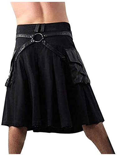 Yolimok MOVERV Falda Escocesa para Hombre Falda Medieval Vintage Punk Gothic Tradicional Highland Combat Kilt Escocesa Vestido Tierras Altas Tradicional Hombres Kilt Falda Escocesa Scottish Skirt