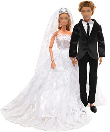 Miunana Puppen Formales Anzug Braut Kleid Kleidung Hochzeits Puppenkleidung Brautkleid mit Brautschleier Schuhe für 11,5 Zoll Puppen