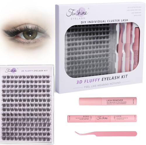 Fenshine Cluster-Wimpern, Einzelne Wimpern mit breitem Stiel, C/D-Krümmung, Länge 10-18 mm, MIX-Set für DIY-Wimpernverlängerung zu Hause (MIX 10-18 mm, W-7)