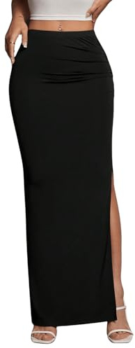 GORGLITTER Lång kjol med slits damer elegant kjol med volanger fritidskjol samlad kjol maxikjol, svart, S
