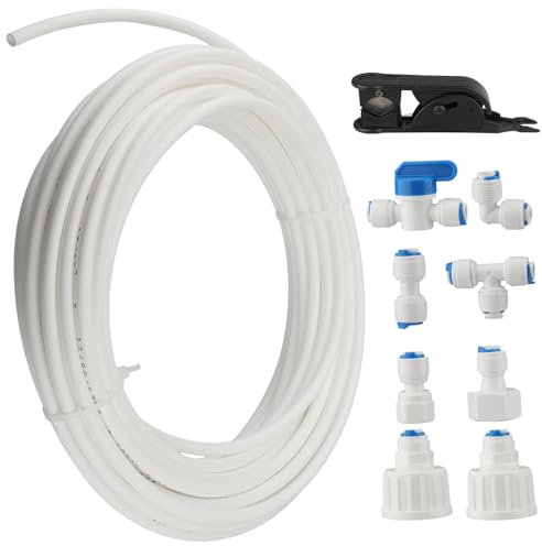 Kit de raccordement d'eau pour réfrigérateur de 15m, incluant pipe a eau (6,35mm) et accessoires pour systèmes d'osmose inverse, adapté pour réfrigérateurs, systèmes d'osmose inverse et aquarium