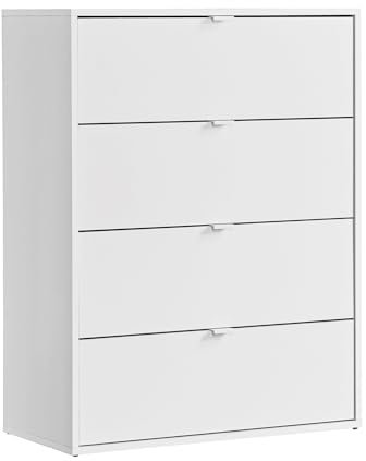 mokebo Kommode mit 4 Schubladen in Weiß aus Holz 'Die Stilvolle', Highboard, Anrichte, Sideboard aus Holz mit 80x95x40cm (B/H/T), Nachttisch, Schubladenschrank für Schlafzimmer, Flur & Kinderzimmer