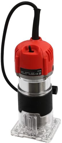 TESUGN 220V Power Wood Router 1/4inch Device 30000R/ Min Electric Hand Wood Trimmer Laminate Palm Router Joiners Tool with Straight Guide Guide Plate 2 Wrenches, 580W DIY Carving Machine Woodworking