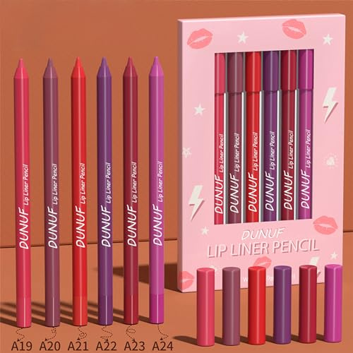 Pintalabios Matte Crayón juego de pintalabios, Juego de maquillaje de lápices labiales de 6 piezas, kit de brillo de labios resistente al agua de larga duración, Perfilador Labios Permanente (01, A)