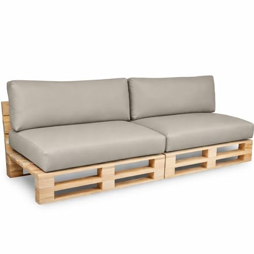 bananair - Palettenkissen Outdoor Wasserdicht & Abnehmbar - Schaumstoffpolsterung, Bequem - Polster Ideal für Europaletten/Palettenmöbel (Set 2 Sitzkissen 120x80 + 2 Rückenkissen 120x40, Hellgrau)