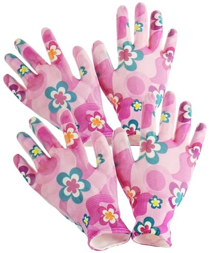com-four® Juego de 2 Guantes de Trabajo y jardín Premium en Talla 8 (M), Guantes de protección para Mujeres, Guantes de Trabajo con Revestimiento de Goma (02 Pares - Morado - Talla S)