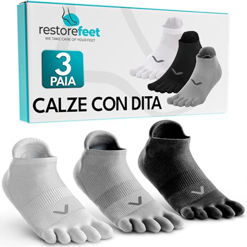 RestoreFeet Calcetines 5 Dedos para Mujer y Hombre (3 Pares) Calcetines Tobilleros de Deporte Barefoot (FR/ES, Letras, M, Regular, Regular, Multicolor)