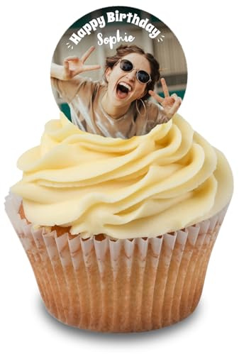 Cakeshop Cupcake Personalised Edible Cake Toppers With Custom Text | Personalise Custom Image & Text | For Birthdays & Celebrations | Icing & Wafer Paper Options