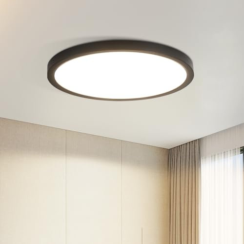 cliheet Deckenlampe Led Deckenleuchte Flach - Ø18cm Badezimmerlampe Decke 15W Badlampe Rund Küchelampe Schwarz Flurlampe 4000K Badezimmer Deckenbeleuchtung Modern für Küche Bad Flur Schlafzimmer