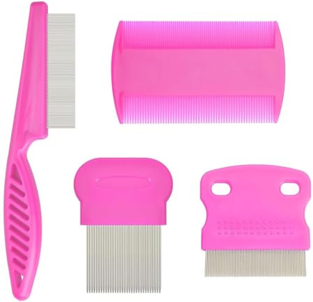 Set di Pettinino Antipulci per Gatti e Cani, Pettine per Rimuovere Le Macchie di Lacrime Degli Animali Domestici, Pettine Antipulci per Animali Domestici di Piccola, Media e Grande Taglia (Rosa)