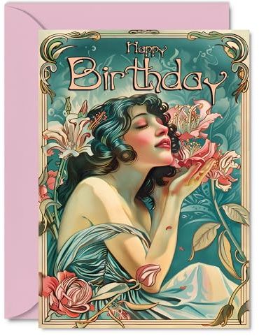 Giftzie Carte d'anniversaire pour femme – Nouveau Beauty Floral Fashion – Cartes d'anniversaire pour elle, femme, fille, amie, famille, 12,7 x 17,8 cm, belles cartes de vœux de conte de fées