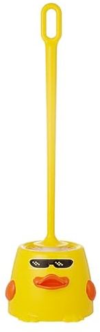 ULTECHNOVO Juego de escobilla de inodoro con diseño de pato, amarillo, cepillo con mango largo y cerdas suaves para limpieza profunda del baño, accesorio decorativo y funcional para el hogar
