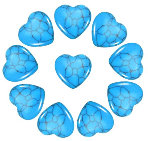 PATIKIL Lot de 10 pierres de cristal naturelles en forme de cœur, 2 cm, mini pierres précieuses polies, pierres de poche gravées pour femme, cadeau de méditation, bleu cyan