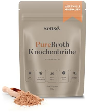Polvo de caldo de huesos de ganado de pasto, de Alemania, bioactivo, 150g – Colágeno tipo 1,2 y 3 | Apoya articulaciones, intestino y piel | alto contenido en proteínas | Leaky Gut, Keto, Paleo | sin