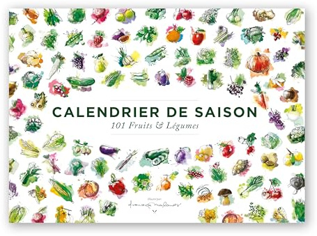 CALENDRIER DE SAISON, Calendrier annuel A4 ou A3 de saison fruits & légumes, 101 illustrations en couleur des fruits et légumes les plus courants (A4)
