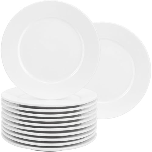 Preocea 12 Pcs Ceramic Dessert Plate, 15.3cm Small Appetizer Plates, Porcelain Dessert Plates, Small Round White Salad Plate, Microwave Oven and Dishwasher Safe