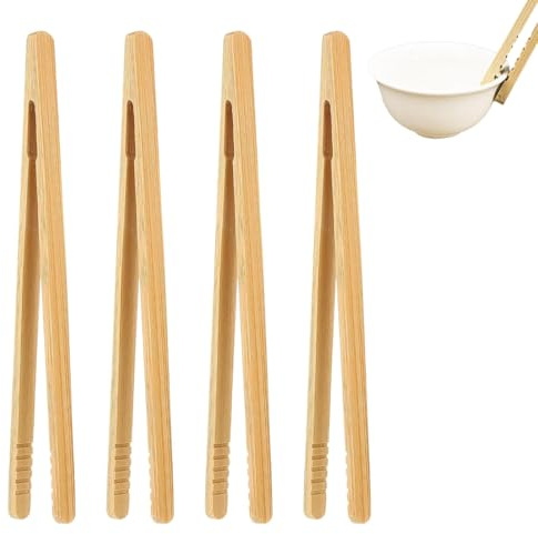 HABNI 2 Pinzas Mini Bambú Reutilizables Clásicas, 17.5 Cm, Pinzas De Madera Para Asar, Ranuradas Con Mango Fijo, Ideales Para Tostadora, Fruta, Pan Y Pepinillos, Utensilios De Cocina Para Queso