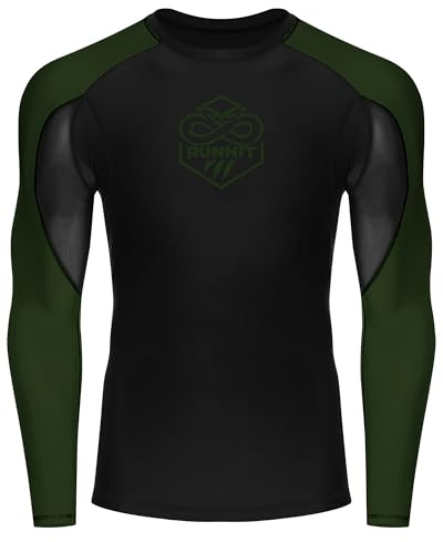 Runhit BJJ Rashguard for Men Jiu Jitsu Compression Shirts Long Sleeve MMA No GI Wrestling Grappling Martial Arts Sports Base Layer Army Green L
