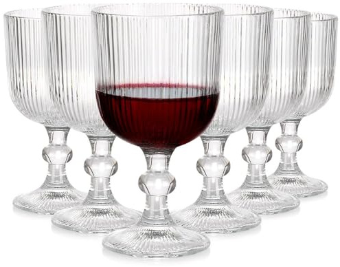 Vilde Lot de 6 verres à vin - 340 ml - Verre strié transparent - Pour vin rouge, vin blanc, eau, desserts - Passe au lave-vaisselle