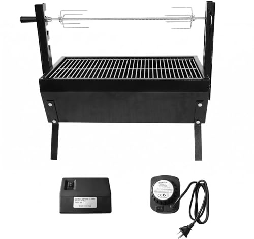 Girarrosto da Esterno Barbecue Griglia Forno Carbone Spiedo Rotante con Supporti Laterali E Griglia Rettangolare Arrosti, style to 5