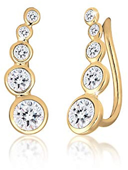 Elli Earcuffs Silber 925 Vergoldet 24K Ohrmanschetten Damen Ohrringe für Frauen Ohrklemmen mit Steinen 0.015ct 0.06ct 0.1ct 0.24ct Länge 17.5mm 0306430617