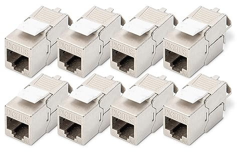 DIGITUS Modulo Keystone Cat-6A schermato - 8 pezzi - Jack RJ45 - 500 MHz 10GBase-T - AWG 26-22 - Progettabile - Con fascetta - Montaggio senza attrezzi
